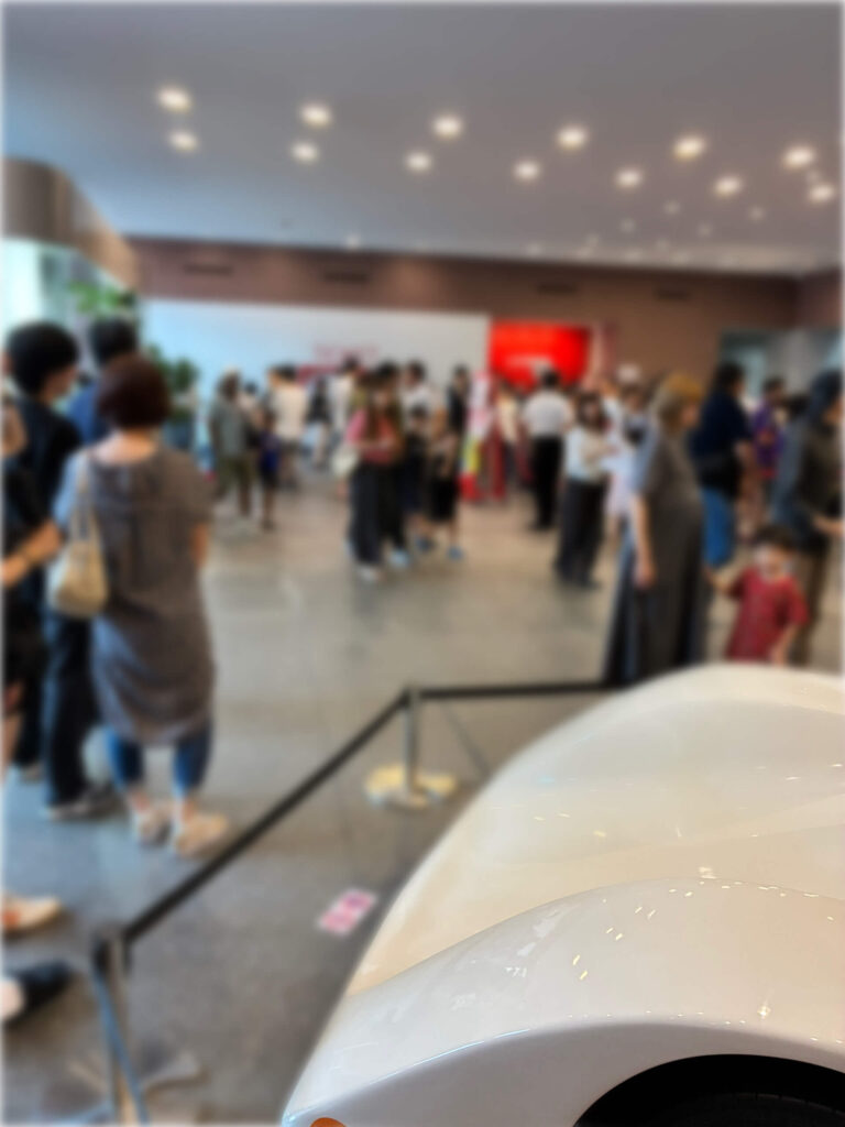 チケットを買うのに待つ人